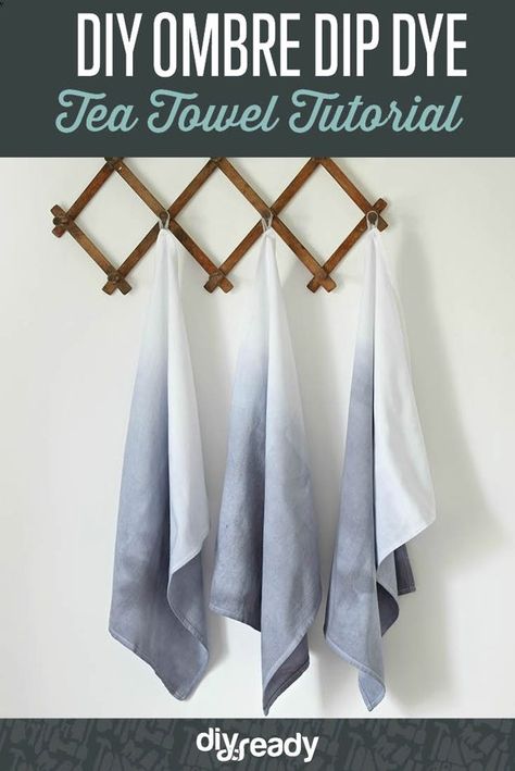 DIY Ombre Dip Dye Tea Towel by DIY Ready at http://diyready.com/ombre-dip-dye-tea-towels/ Diy Craft Ideas For Kids, Tea Towels Diy, Basement Remodel Diy, Diy Towels, Ombre Fabric, Diy Ombre, Diy Craft Ideas, Craft Ideas For Kids, Diy Bathroom Decor