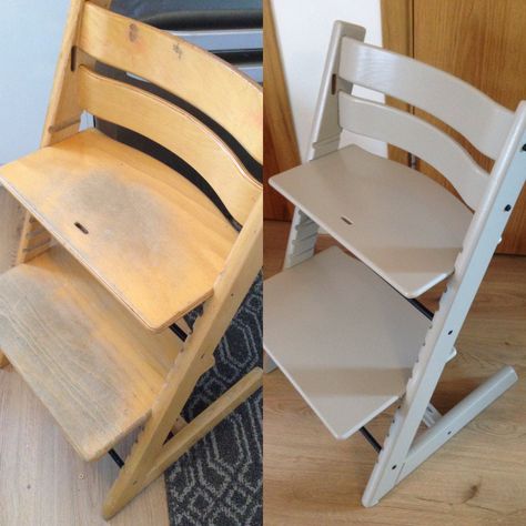 Tripp trapp makeover. Wash, sand, prime, paint. Wooden Highchair Makeover, Stokke Tripp Trapp Whitewash, Tripp Trapp Chair, Stokke Tripp Trapp, Tripp Trapp, Home Id, Diy Decoration, Wishbone Chair, Diy Furniture