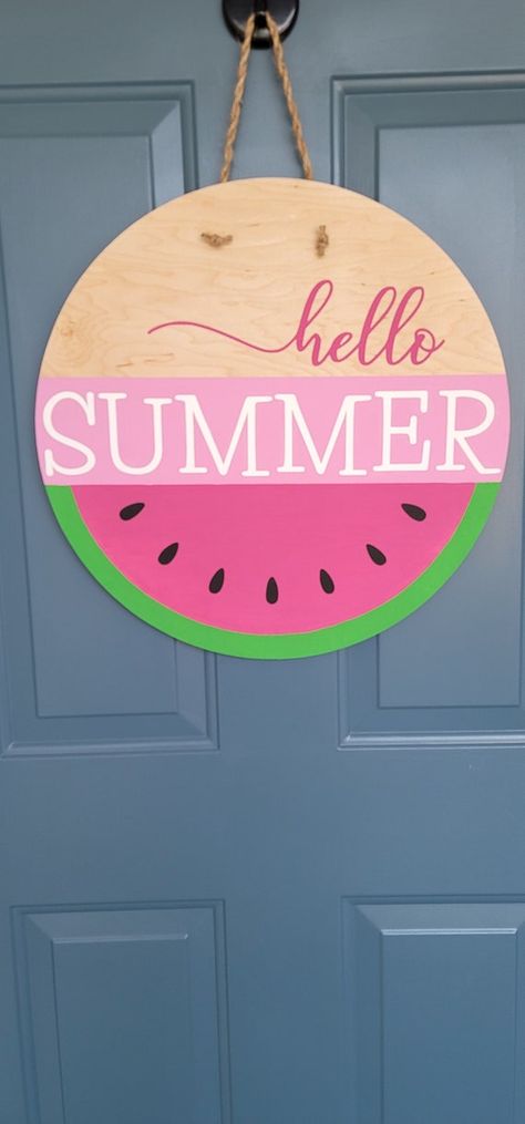 Wood Wreaths For Front Door, Summer Door Hangers, Watermelon Door Hanger, Wood Wreaths, Outdoor Room Decor, Pool Deck Decorations, Spring Signs, Summer Door Hanger, Wooden Wreaths