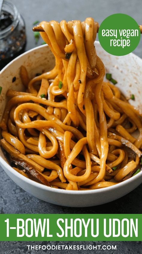 One-Bowl Shoyu Udon (Soy Sauce Noodles) - The Foodie Takes Flight Healthy Noodle Sauce Recipes, Vegan Noodle Sauce, Udon Noodles Vegetarian, Vegan Udon Recipes, Sauce For Udon Noodles, Udon Noodle Sauce Recipe, Udon Noodles Vegan, Udon Sauce Recipe, Vegetarian Udon Recipes