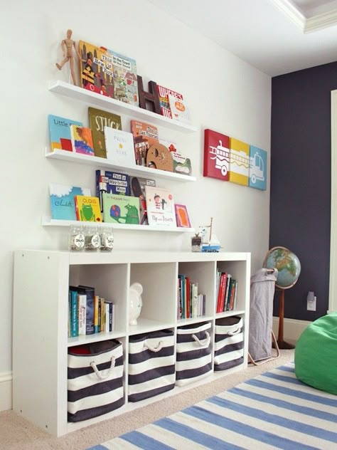 Keep the playroom organized with this storage hack. Toddler Boys Room, Playroom Storage, Playroom Organization, Kallax Ikea, Toddler Bedrooms, Boy Bedroom, Big Boy Room, Toy Rooms, Big Girl Rooms