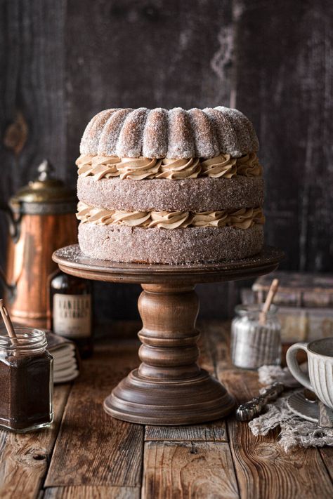 High Altitude Coffee Layer Cake - Curly Girl Kitchen Coffee Cake Wedding Cake, Layered Bundt Cake, Coffee Cake Design Ideas, Coffee Lover Cake Design, Cake Recipes Fall, Coffee And Cake Aesthetic, Creative Cakes Unique, Unique Wedding Desserts, Coffee Cake Aesthetic