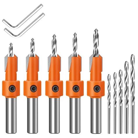 Lytool Countersink Drill Bit Set,5Pcs Counter Sink Bits for Wood,Tapered Drill Bits for Woodworking,Round Shank,Allen Wrench, Wood Screw Counter Sinker Drill Bits with Depth Stop,Pilot Screw Hole Set - Amazon.com Wood Drill Bits, Allen Wrench, Drill Set, Router Bits, Home Repairs, Wood Screws, Power Tool Accessories, Drill Bit, Drill Bits