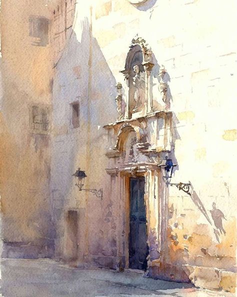 Watercolour Architecture, Abstract Watercolor Landscape, Watercolor Architecture, Landscape Watercolor, Watercolor Pictures, Diy Watercolor Painting, Watercolour Inspiration, Architecture Drawing Art, Architecture Painting