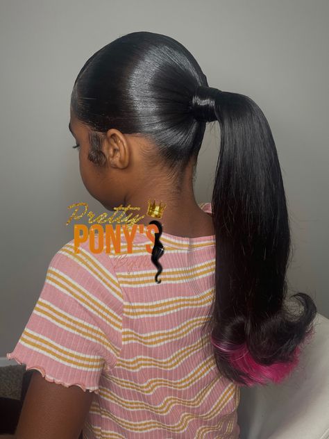 barbie pony with a splash of pinkk Peekaboo Barbie Ponytail, Swoop Barbie Ponytail Weave, Hair Ponytail Styles For Kids, Cute Hairstyles For Dolls, Barbie Ponytail With Color, Barbie Pigtails, Peekaboo Ponytail, Cute Barbie Ponytail, Middle Part Barbie Ponytail