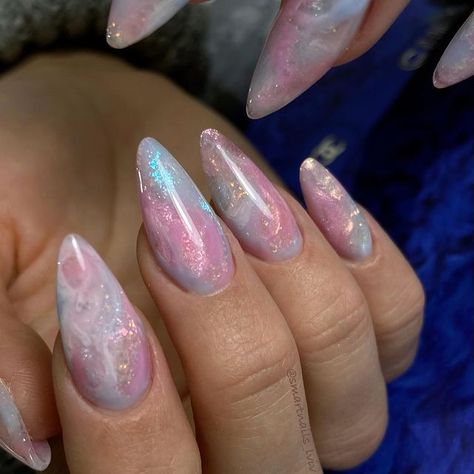 27 Birthday Nails, Opal Inspired Nails, Miami Vice Nails, Nail Art 2024 Trends, Pastel Pink And Blue Nails, Funky Nail Designs Fun, 2024 Nail Trends, Lover Nails Taylor Swift, August Nails Short