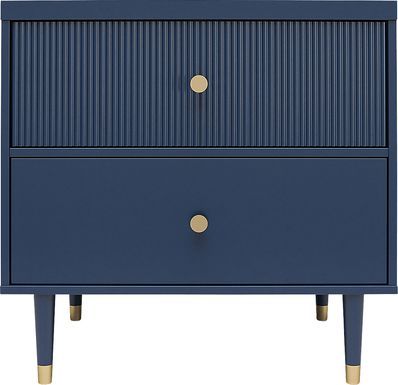 Navy Nightstand, Nightstand Navy, Navy Dresser, Blue Bedside Tables, Blue Nightstands, Industrial Art Deco, Blue Drawers, Navy Blue Bedrooms, Painted Night Stands