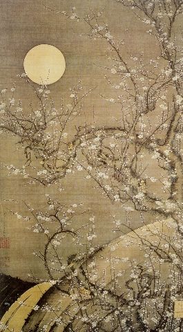 http://truefaith7.hubpages.com/hub/moon-paintings Ito Jakuchu, Moon In The Sky, Art Chinois, White Plum, Plum Blossoms, Ohara Koson, Japanese Artwork, Moon Painting, Eastern Art