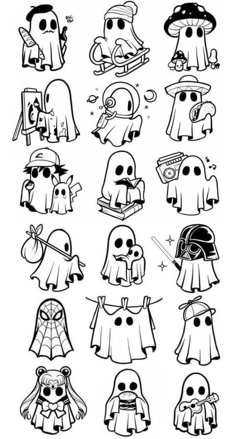 Mexican Ghost Tattoo, Simple Matching Ghost Tattoos, Ghost In Costume Drawing, Lil Ghost Drawing, Sister Ghost Tattoos, Ghost Ideas Drawing, Cute Drawings Ghost, Deadpool Funny Wallpapers, Chibi Tattoo Ideas