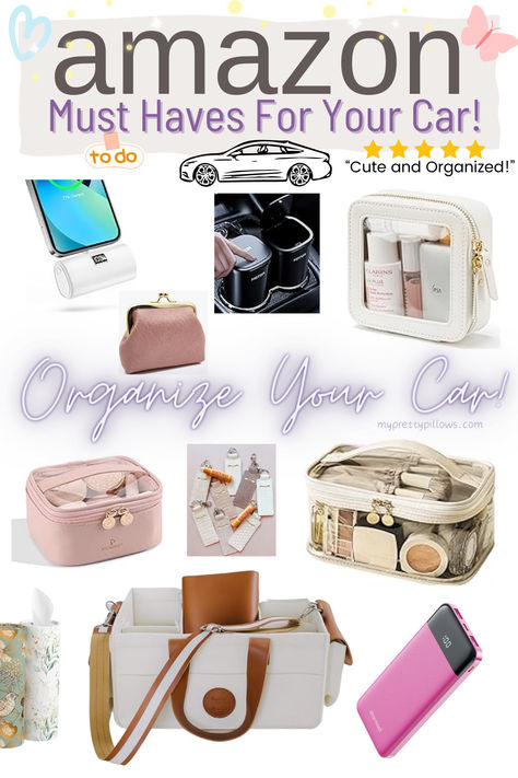 car organizing, organize your car, organization tips, car accessories, car products, girls car, womens car, tidy car ideas, clean car ideas, portable chargers, android charger, iphone charger, chapstick holders, change purse, clean car ideas, organize car, keep car clean, interior car cleaning, travel tissue, travel organization, road trip, road trip packing ideas, car garbage can, auto accessories, cute car ideas Organizing Car Center Console, Small Car Organization Ideas, Neutral Car Accessories, Car Essentials Bag, Car Travel Organization, Teen Car Accessories, Car Must Haves For Women, Things To Keep In Your Car, Car Necessities For Women