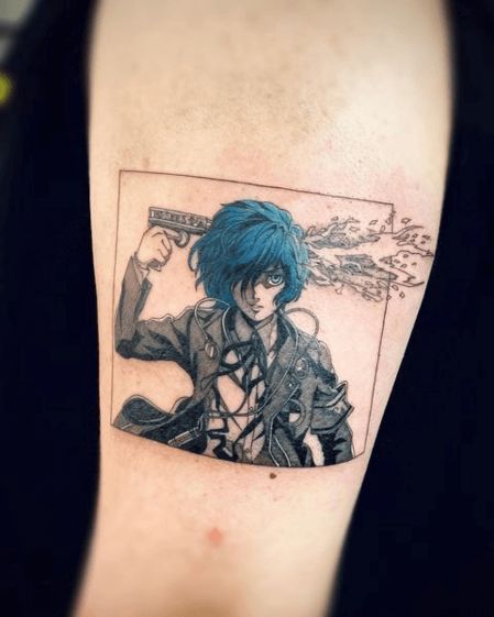 25 Best Anime Tattoo Ideas in 2024 | Fotor Persona Tattoo, Fantastic Tattoo, Anime Tattoo Ideas, 3 Tattoo, Flash Design, Samurai Champloo, Anime Tattoo, Persona 3, Best Anime