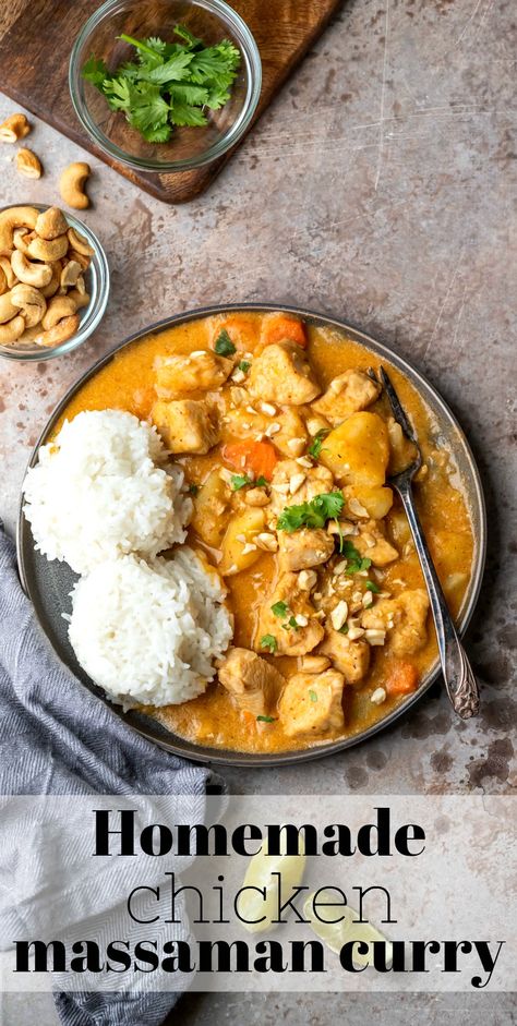 Easy Homemade Chicken Massaman Curry Recipe Chicken Massaman, Massaman Curry Recipe, Chicken Massaman Curry, Easy Thai Recipes, Thai Curry Recipes, Massaman Curry, Curry Dishes, Cleanse Recipes, Curry Chicken Recipes