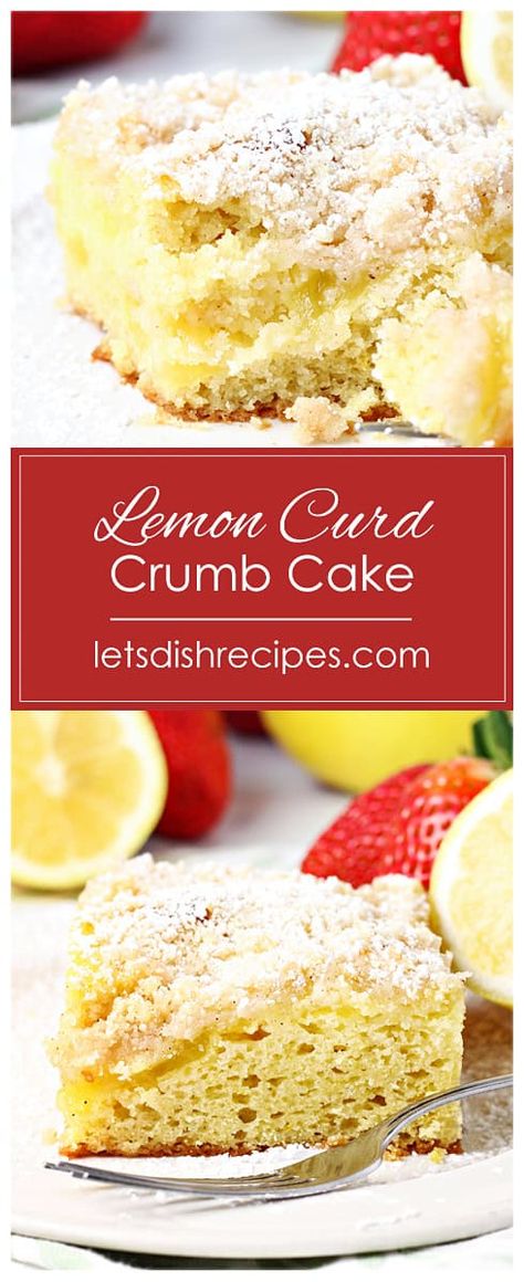 Lemon Curd Crumb Cake Recipe -- Lemon cake is baked with a ribbon of tart lemon curd and a sweet crumb topping in this simple cake. Enjoy it for dessert, or an indulgent breakfast. Lemon Curd Cake Recipe, Lemon Crumb Cake Recipe, Lemon Crumb Cake, Tart Lemon Curd, Lemon Curd Cake, Crumb Cake Recipe, Homemade Strawberry Sauce, Fluffy Cake, Citrus Recipes