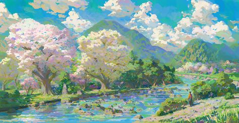 Spring Trees, Environment Painting, Landscape Concept, Nature Drawing, Fantasy Art Landscapes, Ethereal Art, Environment Concept Art, Environmental Art, Fantasy Landscape