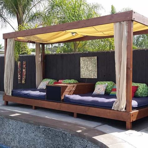 Pool Side Cabana Ideas, Garden Cabana, Patio Cabana Ideas, Diy Cabana Ideas Backyards, Pool Cabana Diy, Outdoor Cabana Ideas Backyards, Diy Pool Cabana, Covered Pool, Outdoor Cabana Ideas