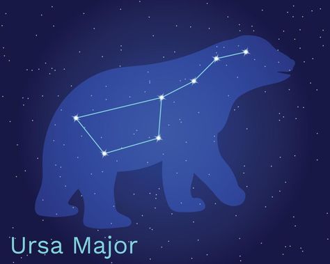 The constellation Ursa Major star in the night sky. Vector illustration vector illustration of a night sky with the constellation of the Great and Little Bear. Ursa Major and Ursa Minor. Night Sky Vector, Ursa Major Constellation, Sky Vector, Ursa Minor, Ursa Major, Cool School Supplies, Starry Night Sky, Little Bear, Cityscape Photos