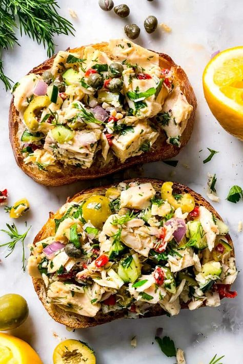 Mediterranean Tuna Salad | foodiecrush.com Essen, Mediterranean Tuna, Mediterranean Tuna Salad, Canned Tuna Recipes, I Lost 100 Pounds, Healthy Tuna, Tuna Salad Recipe, Canned Tuna, Healthy Food Facts