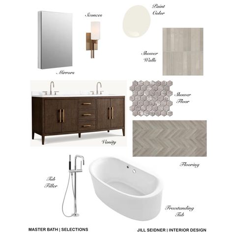 Master bathroom concept board for a remodeling project. #bathremodel #bathdesign #interiordesign #tile #conceptboard #moodboard #losangelesdesigner Bathroom Remodel Mood Board, Bathroom Concept Board, Master Bath Remodel Mood Board, Bathroom Design Board, Modern Bathroom Vanity Room & Board Modern Furniture, Bathroom Mood Board, Interior Design Concepts, Concept Board, Bath Design