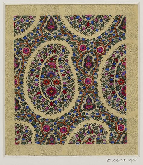 Design for a Paisley shawl | Haité, George | V&A Search the Collections Paisley Shawl, Block Printed Pillows, Paisley Art, Textile Prints Design, Vintage Paisley, Tibetan Art, Crochet Leaves, Silk Scarf Painting, Shawl Patterns