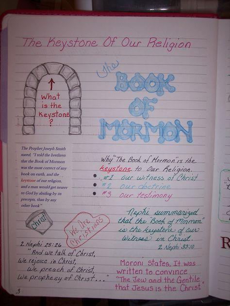 Jans Keystone page 1 Book Of Mormon Study Journal, Book Of Mormon Journaling Ideas, Book Of Mormon Reading Chart Bookmark, Book Of Mormon Reading Bookmark, Book Of Mormon Reading Charts Year, Book Of Mormon Keystone, Scripture Study Journal, Scripture Marking, Jesus Christ Lds