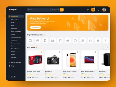 Amazon Website Redesign Concept by Bogusław Podhalicz on Dribbble Amazon Website, Directory Design, App Interface Design, Geometric Pattern Art, Concept Development, Dark Mode, App Interface, Website Redesign, Dashboard Design