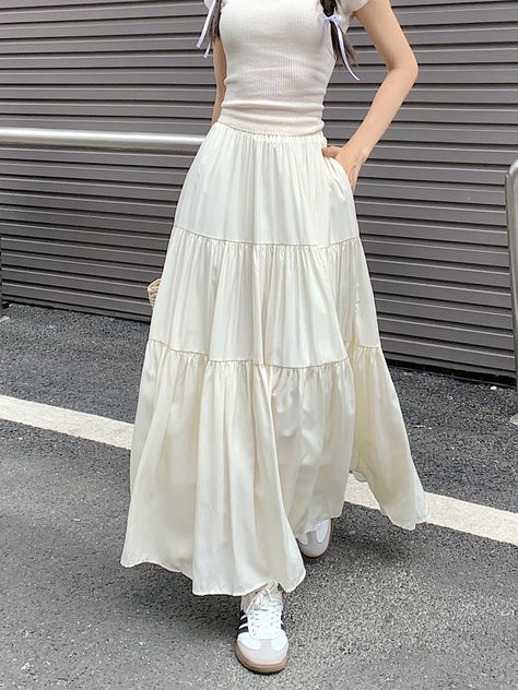 Girlie Style, Patchwork, High Waist Long Skirt, Diy Skirt, Korean Casual, Long Skirts For Women, Skirt Women, Trendy Shirts, Black Skirt