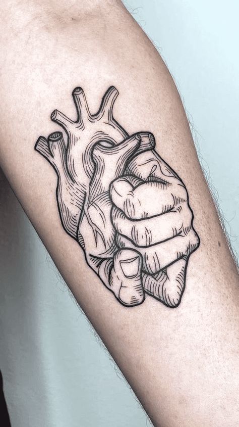 Human Heart Tattoo Designs, Organ Heart Tattoo, Human Heart Tattoo, Fist Tattoo, Heart Tattoo Ideas, Heart Tattoo Design, Anatomical Heart Tattoo, English Project, Tattoo Board