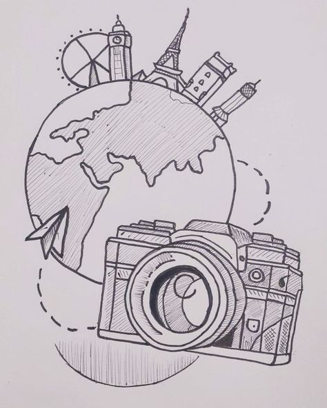 Camera Drawing Sketches, Camera Drawing Art, Dragon Eye Drawing, Music Sketch, Ap Drawing, Place To Travel, Music Notes Art, Dream Drawing, Camera Drawing