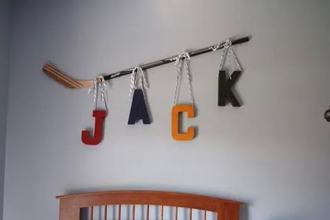 Hockey stick name sign Hockey Nursery, Hockey Bedroom, Hockey Decor, Hockey Room, Hockey Baby, Sports Room, Boy Bedroom, Big Boy Room, Hockey Stick