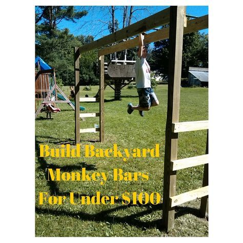 You can build monkey bars in your backyard in a weekend for around $100, AND they will be bigger and better than sets you can buy for thousands! Diy Monkey Bars Backyards, Monkey Bars For Backyard, Diy Monkey Bars, Backyard Jungle Gym, Ninja Course, Swing Set Diy, Backyard Playset, Bar Plans, Diy Playground