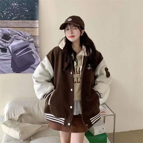 Baseball Jacket Women, Couple Jacket, Varsity Jacket Women, Print Embroidery, Korean Streetwear, Baseball Varsity Jacket, Jackets Women, Embroidered Baseball, Bomber Jackets