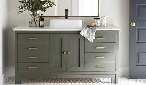 Step Stool Green is a lively, deep olive. It is one of 150 colors from Magnolia Home Paint. Find the shade that brings imagination to your life. Magnolia Home Paint, Magnolia Homes Paint, 48 Inch Bathroom Vanity, 36 Inch Vanity, Cultured Marble Vanity Top, Grey Bathroom Vanity, Marble Vanity, Marble Vanity Tops, Cultured Marble