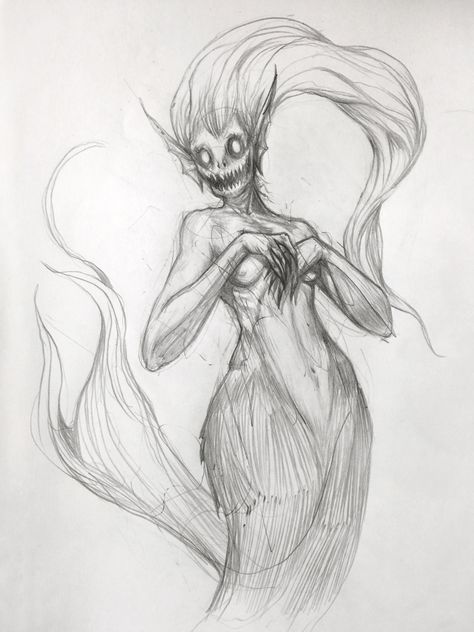 ‪140/365 #mermay #mermaid #mermay2018 #mermaychallenge #sketch #dailysketch #sketchbook #mikephillipsart #sketchart #sketchartist #fantasyart #sketchoftheday #beautiful #creature #siren #seawitch #seacreature #drawing #rough #pencil #catchoftheday #comicart #comic #creepy‬ Sketches Of Creatures, Realistic Siren Drawing, Creature Sketch Monsters, Creepy Mermaid Drawing, Siren Drawing Beautiful, Siren Sketch Drawings, Siren Mermaid Drawing, Mermaid Drawing Reference Sirens, Scary Mermaid Drawing