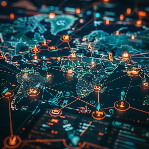 Global Data Network: An intricate visual representation of interconnected data points across a digital map of the world. #technology #global #network #data #digital #aiart #aiphoto #stockcake ⬇️ Download and 📝 Prompt 👉 https://stockcake.com/i/global-data-network_452183_175124 Data Science Aesthetic, Data Representation, Tech Image, Data Modeling, Data Network, Digital Network, 1080p Wallpaper, Map Of The World, Data Structures