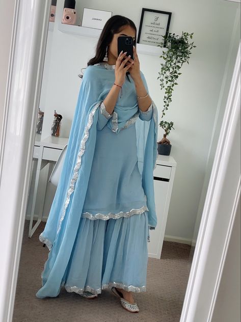 Blue Sharara, Punjabi Dress Design, Sharara Designs, Rare Features, Trendy Outfits Indian, Lehenga Designs Simple, Traditional Indian Dress, Desi Fashion Casual, Pakistani Fancy Dresses