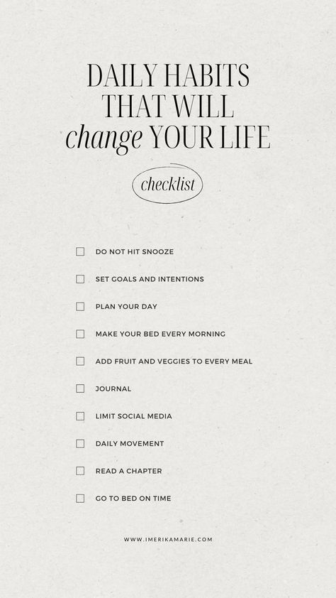 Daily Habits That Will Change Your Life, Things That Will Change Your Life, Daily Healthy Habits Checklist, Habits That Changed My Life, Habits That Will Change Your Life, Daily Habits To Improve Your Life, Life Reset Checklist, Daily Good Habits, Getting Your Life Together Checklist