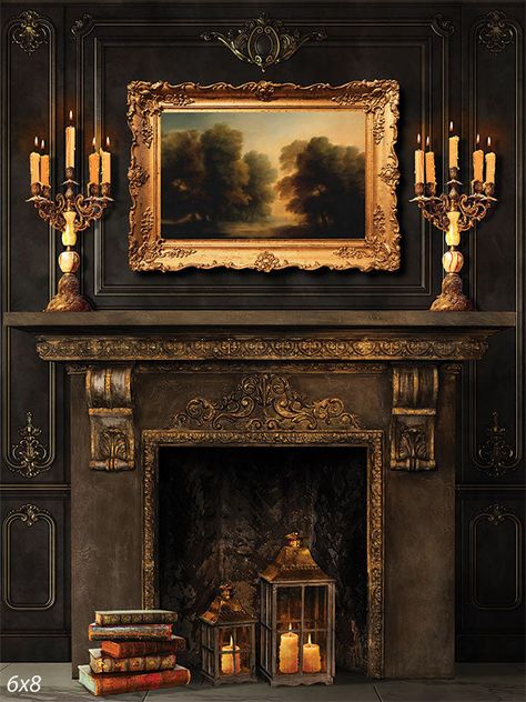 Vintage Elegance Fireplace Photography Backdrop - Photography backdrop featuring an ornate vintage fireplace setting with intricate carvings Fireplace Background, Fireplace Photography, Ornate Fireplace, Elegant Portrait, Portable Backdrop, Painted Brick Fireplace, Fireplace Pictures, Fall Fireplace, Victorian Parlor