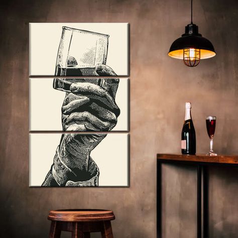 Whiskey In Hand, Hand Wall Art, Bachelor Pad Decor, Masculine Living Rooms, Bourbon Room, Whiskey Room, Bedroom Setup, Living Art, Bar Art