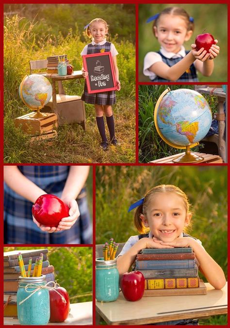 Grade 1 Photoshoot Ideas, 1st Grade Pictures, First Grade Photo Shoot, Homeschool Photoshoot, Homeschool Picture Day Ideas, Back To School Desk Pictures, School Picture Ideas, Back To School Pictures With Desk, Homeschool School Pictures