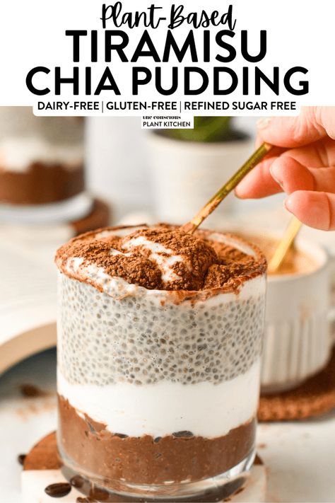 Tiramisu Chia Pudding, Chocolate Pudding Dessert, Chia Pudding Recipes Healthy, Healthy Chocolate Pudding, Vegan Tiramisu, Chia Seed Recipes Pudding, Chia Recipe, Healthy Breakfast Recipe, Chocolate Chia Pudding