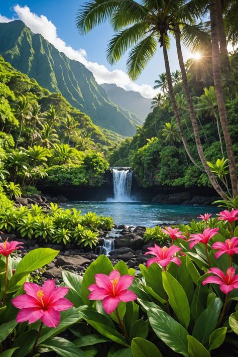 Tropical Waterfall, Hawaii Activities, Beautiful Beaches Paradise, Beautiful Scenery Pictures, Mindfulness Techniques, Deepak Chopra, Beautiful Locations Nature, Beautiful Places Nature, Landscape Illustration