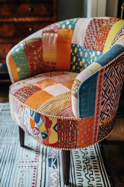 How To Reupholster A Barrel Chair: Furniture Makeover How To Reupholster A Barrel Chair, How To Reupholster A Chair, Diy Reupholster Chair, Rehopolster Chair Upholstery Fabric, How To Reupholster A Bar Stool Seat, Reupholster Barstool Seat, Tweed Upholstery Chairs, Reupholstered Chairs, Home Bar Setup