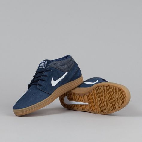 Nike SB Lunar Stefan Janoski Mid Obsidian/ White - Gum Medium Brown | Flatspot Sb Shoes, Nike Sb Shoes, Sneaker Magazine, Stefan Janoski, Kinds Of Shoes, Best Sneakers, Sneakers Men Fashion, Nike Sb