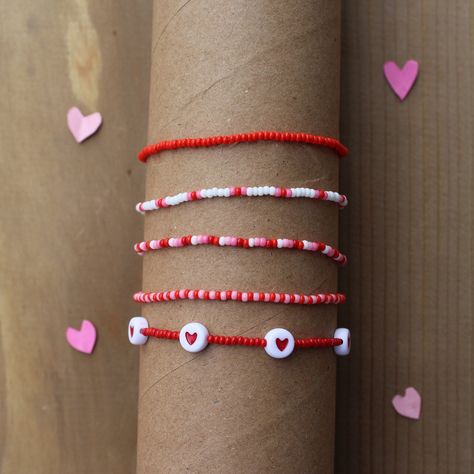 Valentines Day Bracelets | valentines gift, minimal beaded bracelets Seed Beads Design, Valentines Beaded Bracelet Ideas, Valentines Seed Bead Bracelets, Valentine’s Day Bracelet Ideas, Mini Beads Bracelet, Valentines Day Bracelets, Valentine Bracelets, Valentines Day Bracelet, Tiny Bead Bracelet