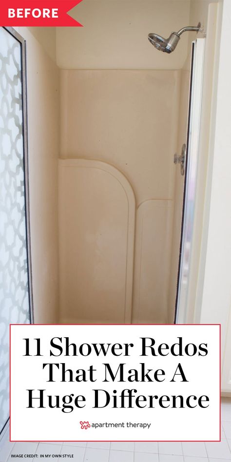 These 11 cool ideas for shower remodels completely transformed the bathroom. #showerremodel #showerideas #bathroomshower #showertiles #bathroomideas #bathroomdecor #bathroomtile #bathroommakeover Shower Makeover Diy, Replace Shower Door, Diy Shower Door, Fiberglass Shower Stalls, Small Shower Stalls, Small Tile Shower, Shower Alcove, Shower Makeover, Bathroom Shower Stalls