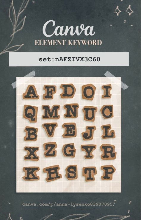 Codes For Canva Elements, Scrapbook Letters Canva, Canva Vintage Template, Canva 3d Alphabet, Canva Elements Keyword School, Canva Journal Ideas, Elemen Canva Vintage, Canva Letter Elements Keyword, Canva Elements Keyword Vintage