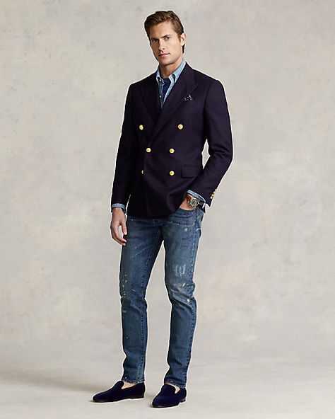 Ralph Lauren Looks, Denim Outfit Men, Navy Blazers, Mens Fashion Blazer, Preppy Look, Men’s Suits, Ralph Lauren Outfits, Blazer With Jeans, Casual Suit