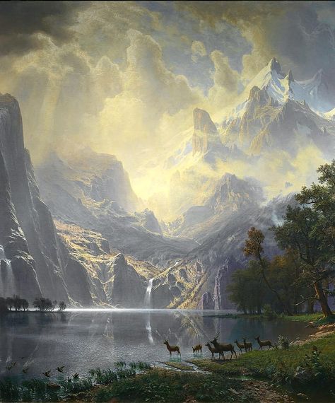 Art History Gallery on Instagram: “Albert Bierstadt (1830–1902): Among the Sierra Nevada, California (detail), 1868, oil on canvas, 72 x 120 1/8 in. (183 x 305 cm),…” Bierstadt Paintings, Albert Bierstadt Paintings, Hudson River School Paintings, German Landscape, Maurice De Vlaminck, Dynamic Painting, Albert Bierstadt, Hudson River School, Historical Painting