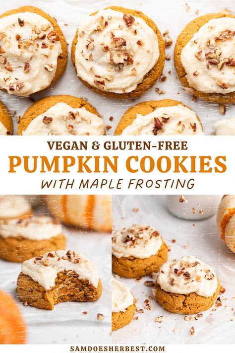 Gluten Free Pumpkin Cookies, Vegan Pumpkin Cookies, Pumpkin Spices, Maple Frosting, Vegan Pumpkin Recipes, Pumpkin Spice Cookies, Pumpkin Spice Syrup, Gluten Free Pumpkin, Vegan Pumpkin