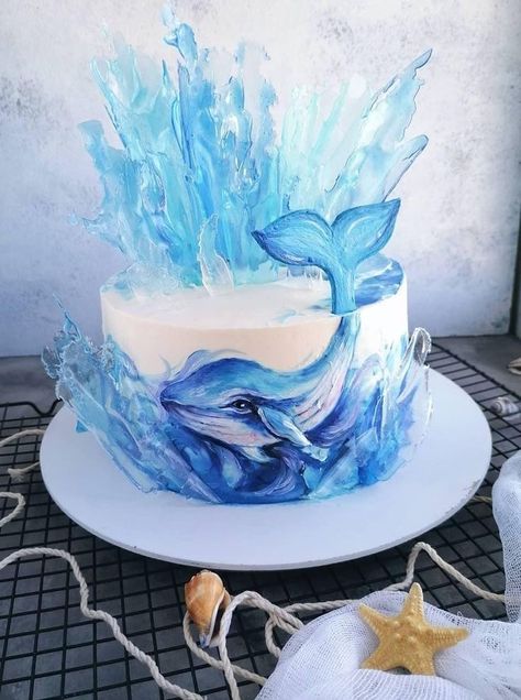 Dolphin Birthday Cakes, Whale Cakes, Dolphin Cakes, Modern Birthday Cakes, Beach Themed Cakes, Pig Birthday Cakes, Ocean Cakes, Fondant Cake Designs, Mermaid Birthday Cakes